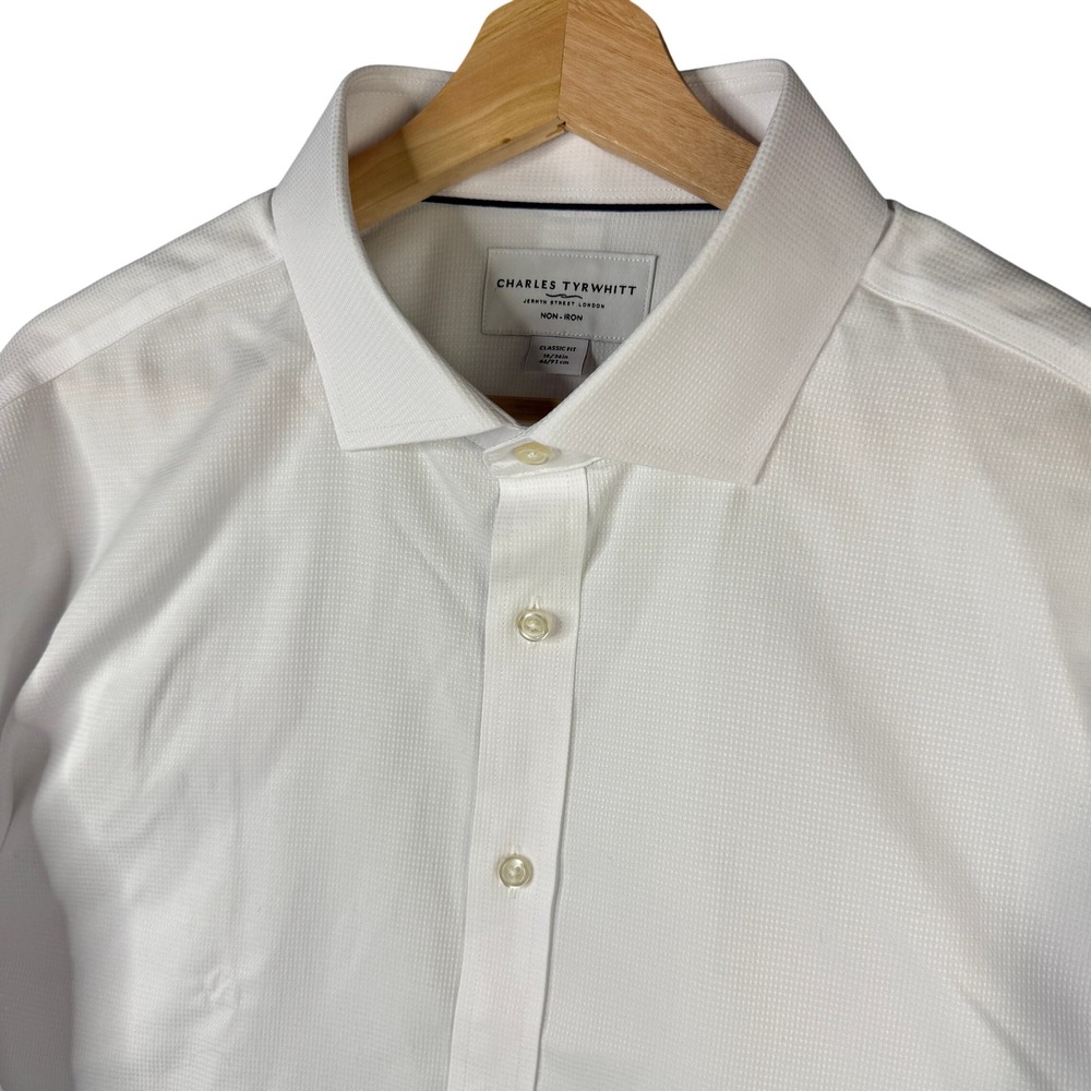 Charles Tyrwhitt Classic Fit Non-Iron White Dobby Cotton Dress Shirt 18/36 46/91